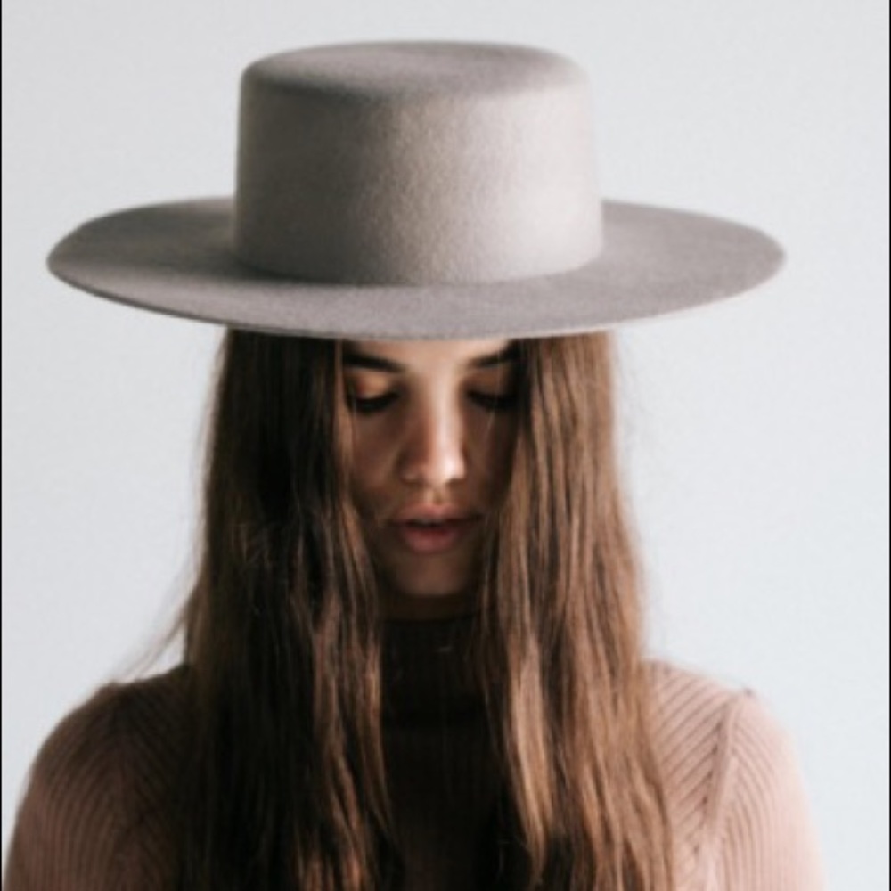 Stiff brim boater hat with grey and blue beading